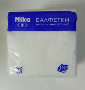 Салфетки белые  100 листов Nika целл.1/50